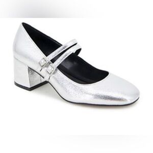 Reaction Kenneth Cole Silver Block Heel Mary Janes